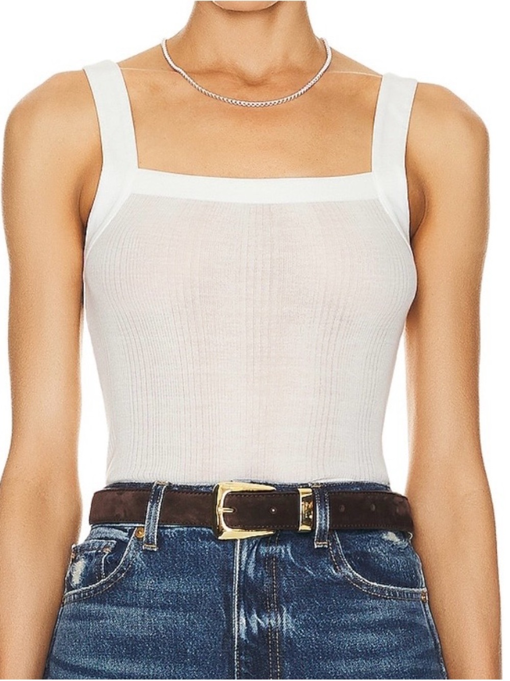 KHAITE Ivory Ribbed Square-Neck Tank - Picture 3 of 10